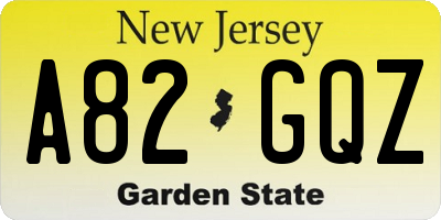 NJ license plate A82GQZ
