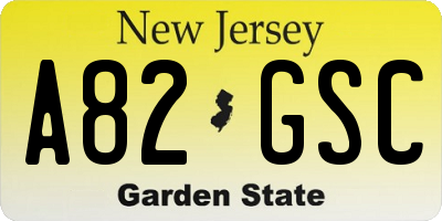 NJ license plate A82GSC