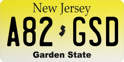 NJ license plate A82GSD