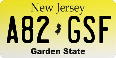 NJ license plate A82GSF