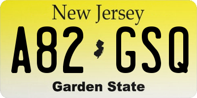 NJ license plate A82GSQ