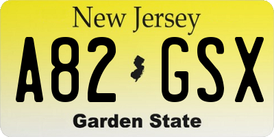 NJ license plate A82GSX