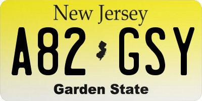 NJ license plate A82GSY