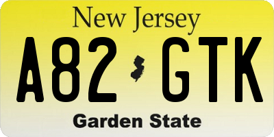 NJ license plate A82GTK