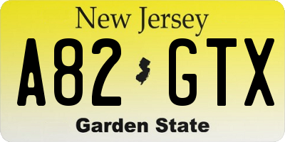 NJ license plate A82GTX