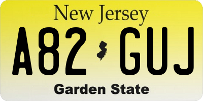 NJ license plate A82GUJ