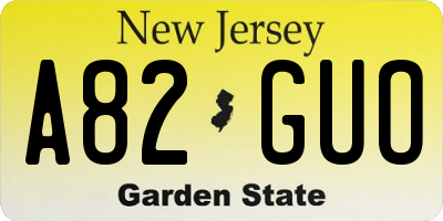 NJ license plate A82GUO