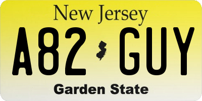 NJ license plate A82GUY