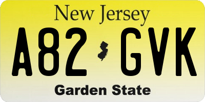 NJ license plate A82GVK