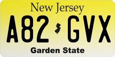 NJ license plate A82GVX