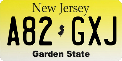 NJ license plate A82GXJ