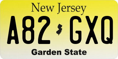 NJ license plate A82GXQ