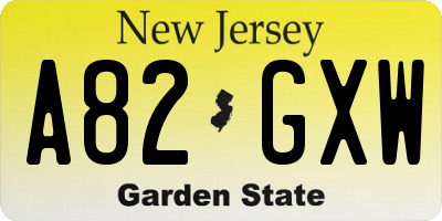 NJ license plate A82GXW