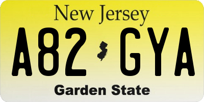 NJ license plate A82GYA