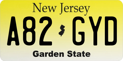 NJ license plate A82GYD