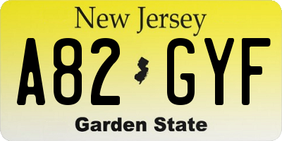 NJ license plate A82GYF