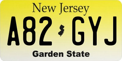 NJ license plate A82GYJ