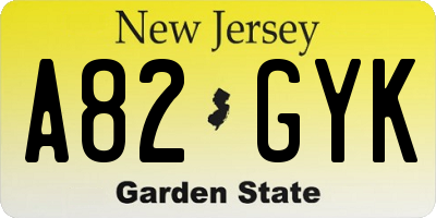 NJ license plate A82GYK