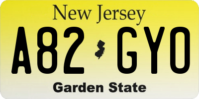 NJ license plate A82GYO