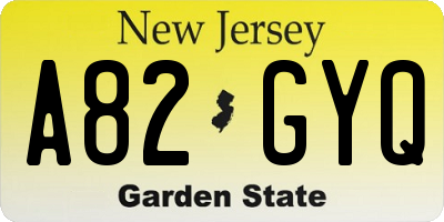 NJ license plate A82GYQ