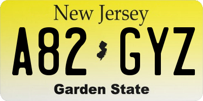 NJ license plate A82GYZ