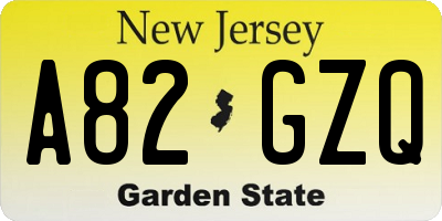 NJ license plate A82GZQ