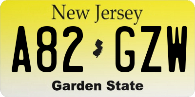 NJ license plate A82GZW