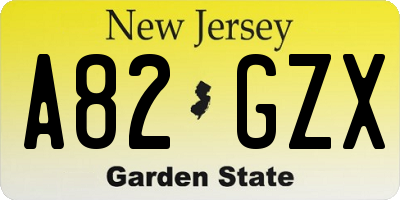 NJ license plate A82GZX