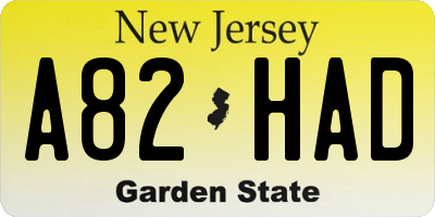 NJ license plate A82HAD