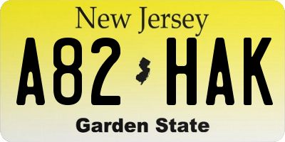 NJ license plate A82HAK