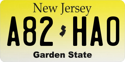 NJ license plate A82HAO