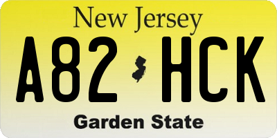 NJ license plate A82HCK