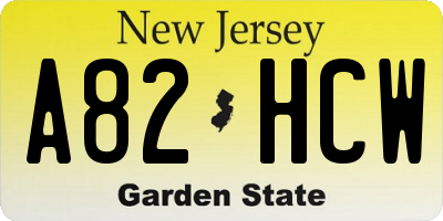 NJ license plate A82HCW