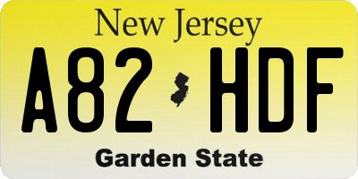 NJ license plate A82HDF