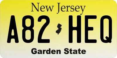 NJ license plate A82HEQ