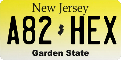 NJ license plate A82HEX
