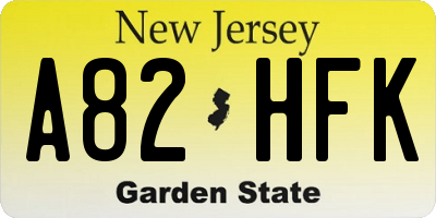 NJ license plate A82HFK