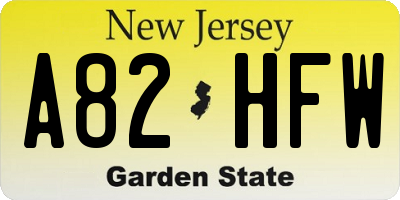NJ license plate A82HFW