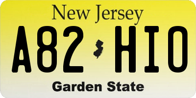 NJ license plate A82HIO