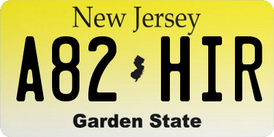 NJ license plate A82HIR