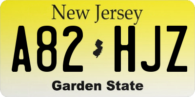NJ license plate A82HJZ