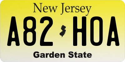 NJ license plate A82HOA