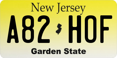 NJ license plate A82HOF