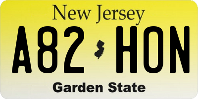 NJ license plate A82HON