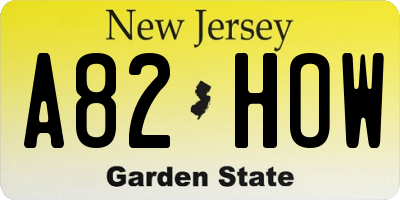 NJ license plate A82HOW