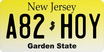 NJ license plate A82HOY