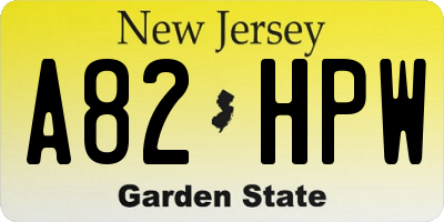 NJ license plate A82HPW
