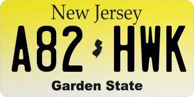 NJ license plate A82HWK
