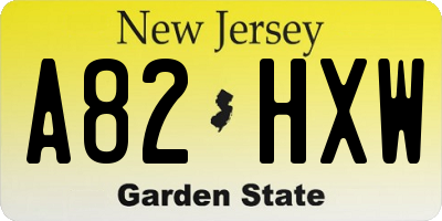 NJ license plate A82HXW