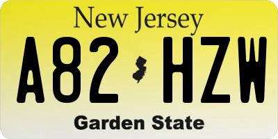 NJ license plate A82HZW